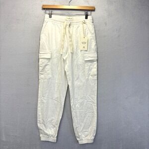 NWT Letters to Juliet LTJ Linen Blend Cargo Jogger Pants Womens XS White Elastic